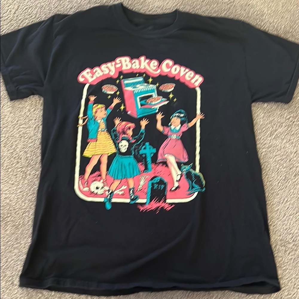 Black Graphic T-Shirt with Colorful Print